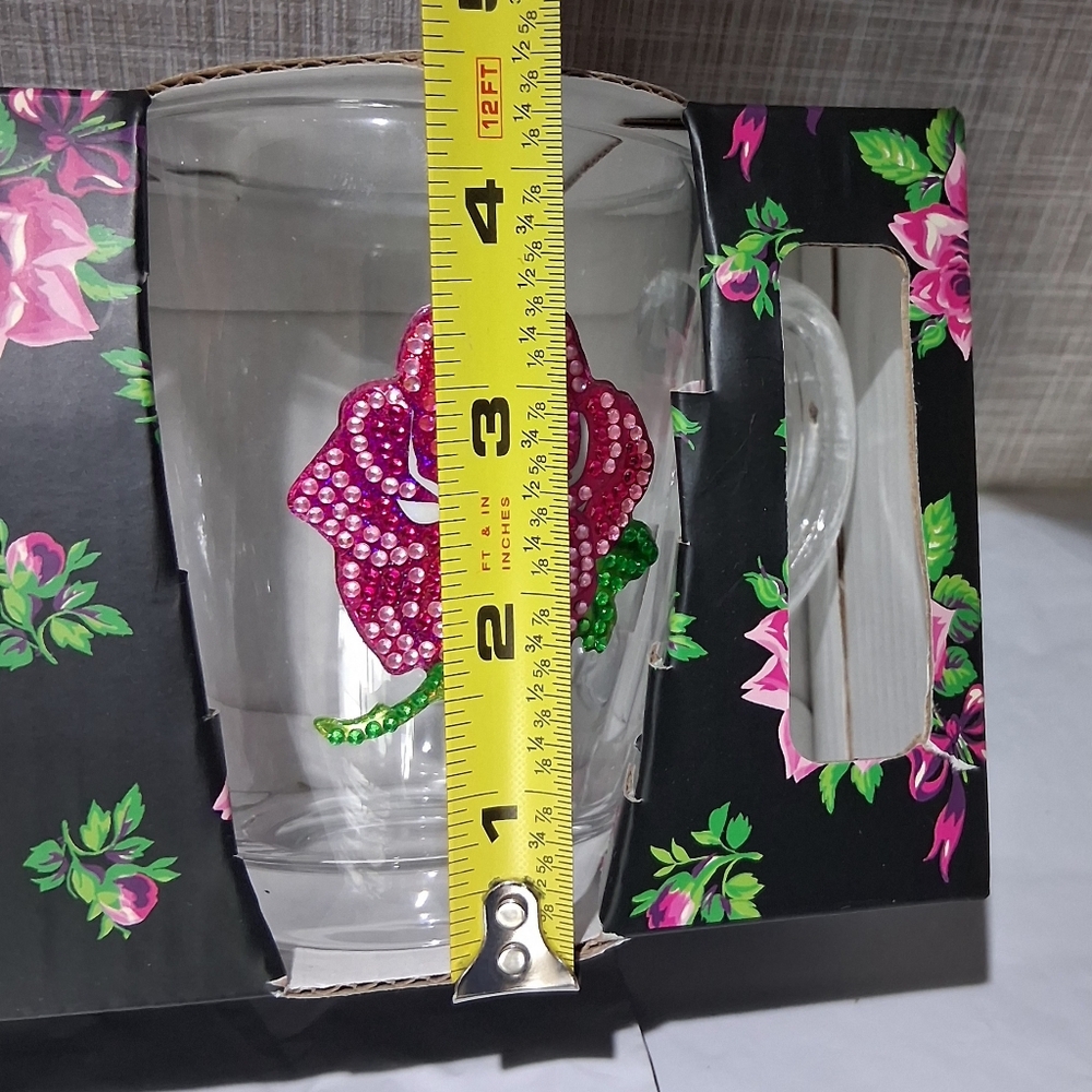 Betsey Johnson Set of 2 Glass Coffee Mugs BEADED ROSES BRAND-NEW sealed - Picture 10 of 12